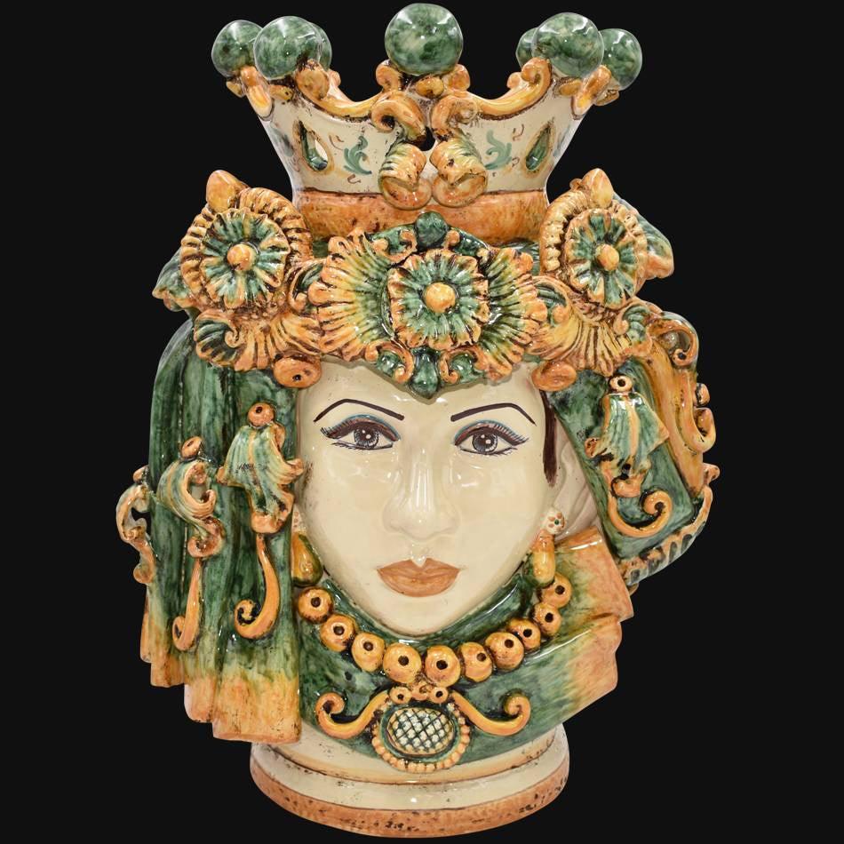 Testa h 50 c/turbante verde/arancio donna - Ceramiche di Caltagirone Sofia