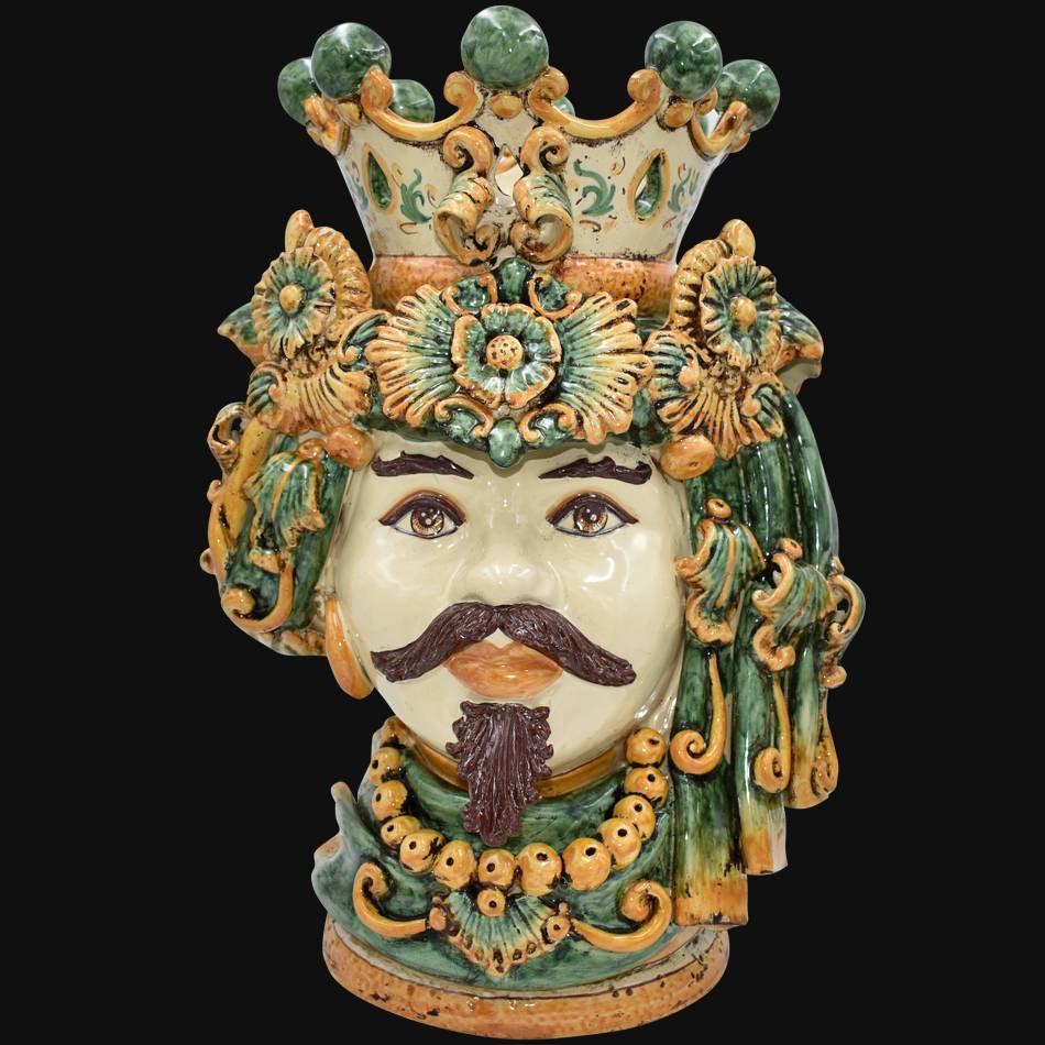 Testa h 50 c/turbante verde/arancio maschio bianco - Ceramiche di Caltagirone Sofia