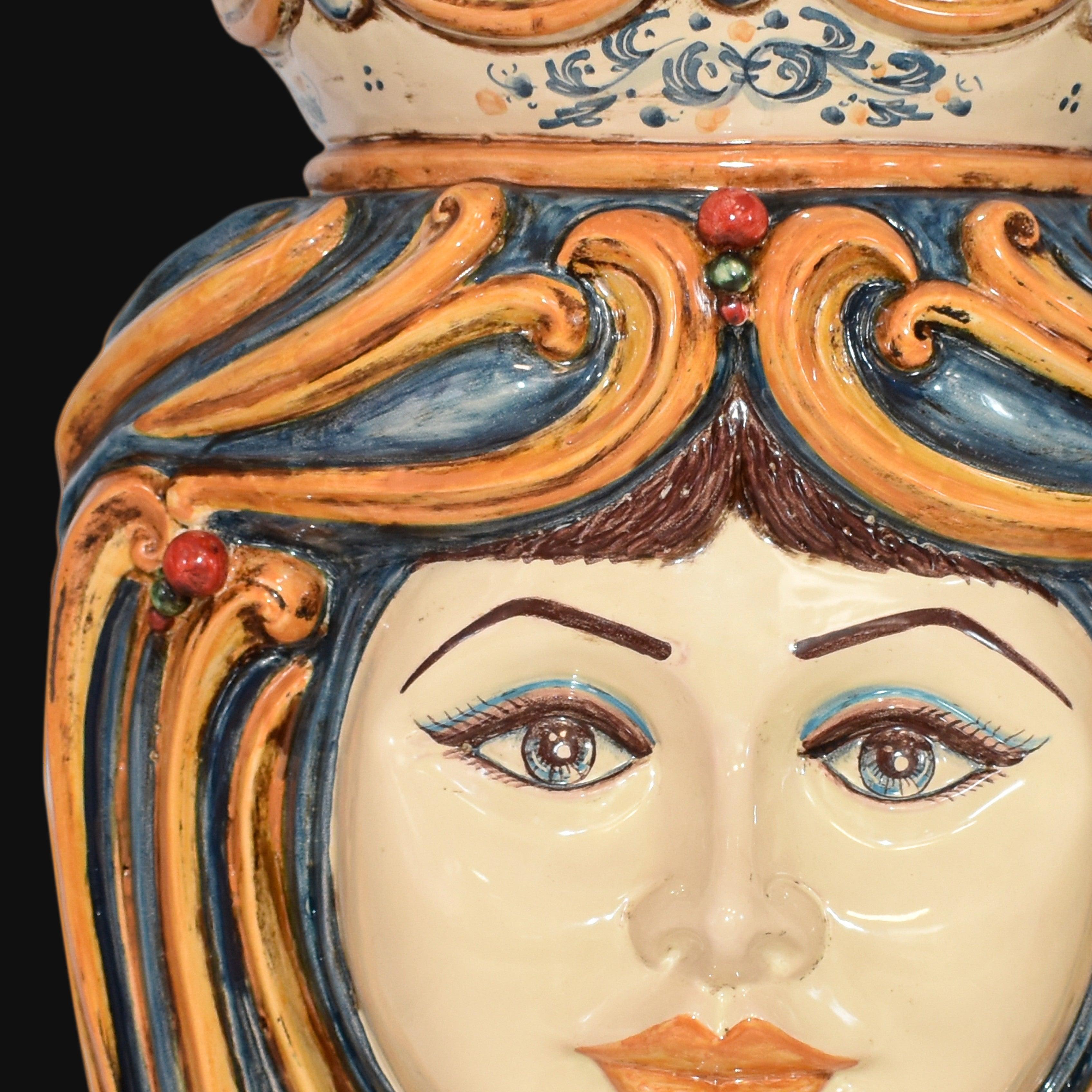 Testa h 60 blu e arancio femmina - Ceramiche di Caltagirone Sofia