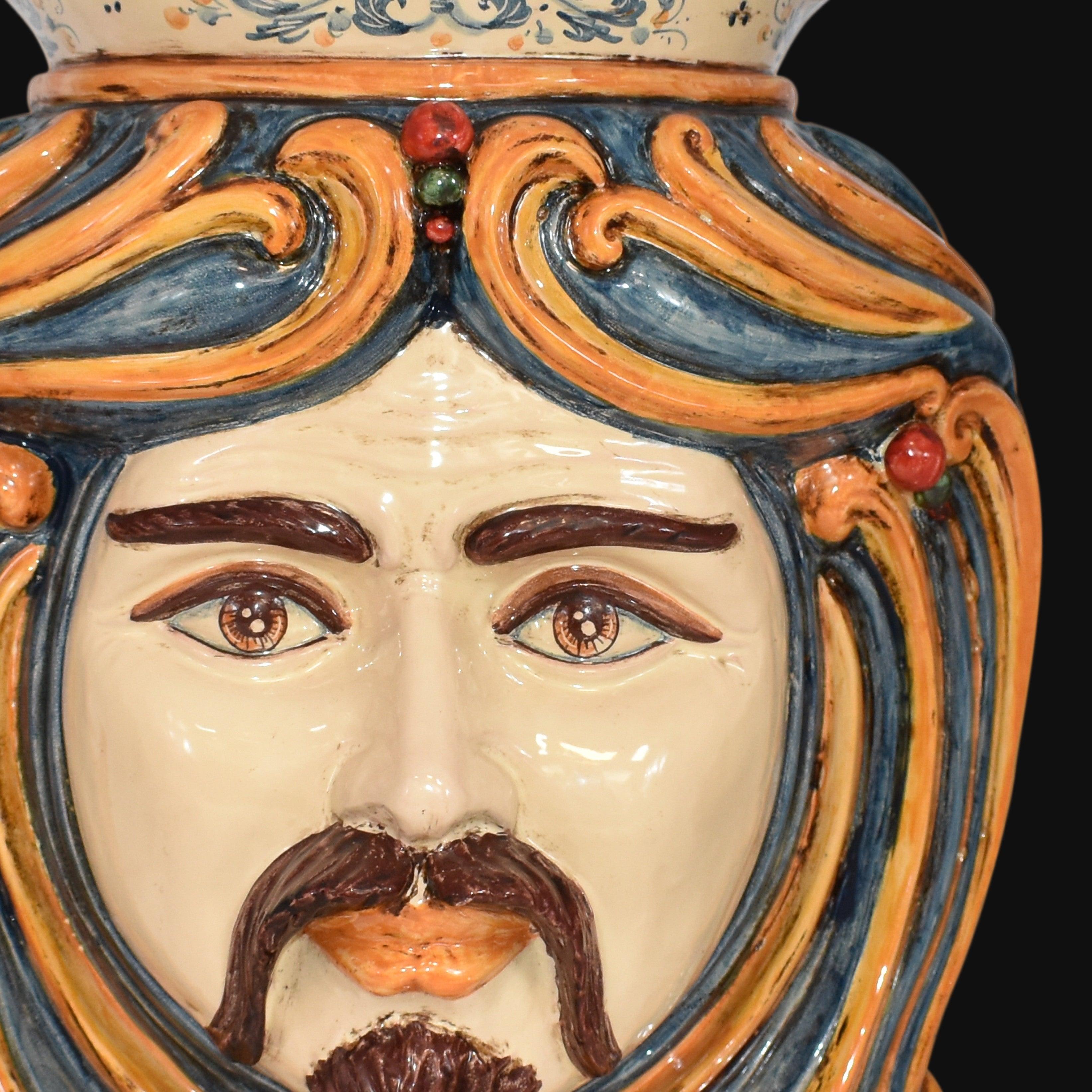 Testa h 60 blu e arancio maschio bianco - Ceramiche di Caltagirone Sofia
