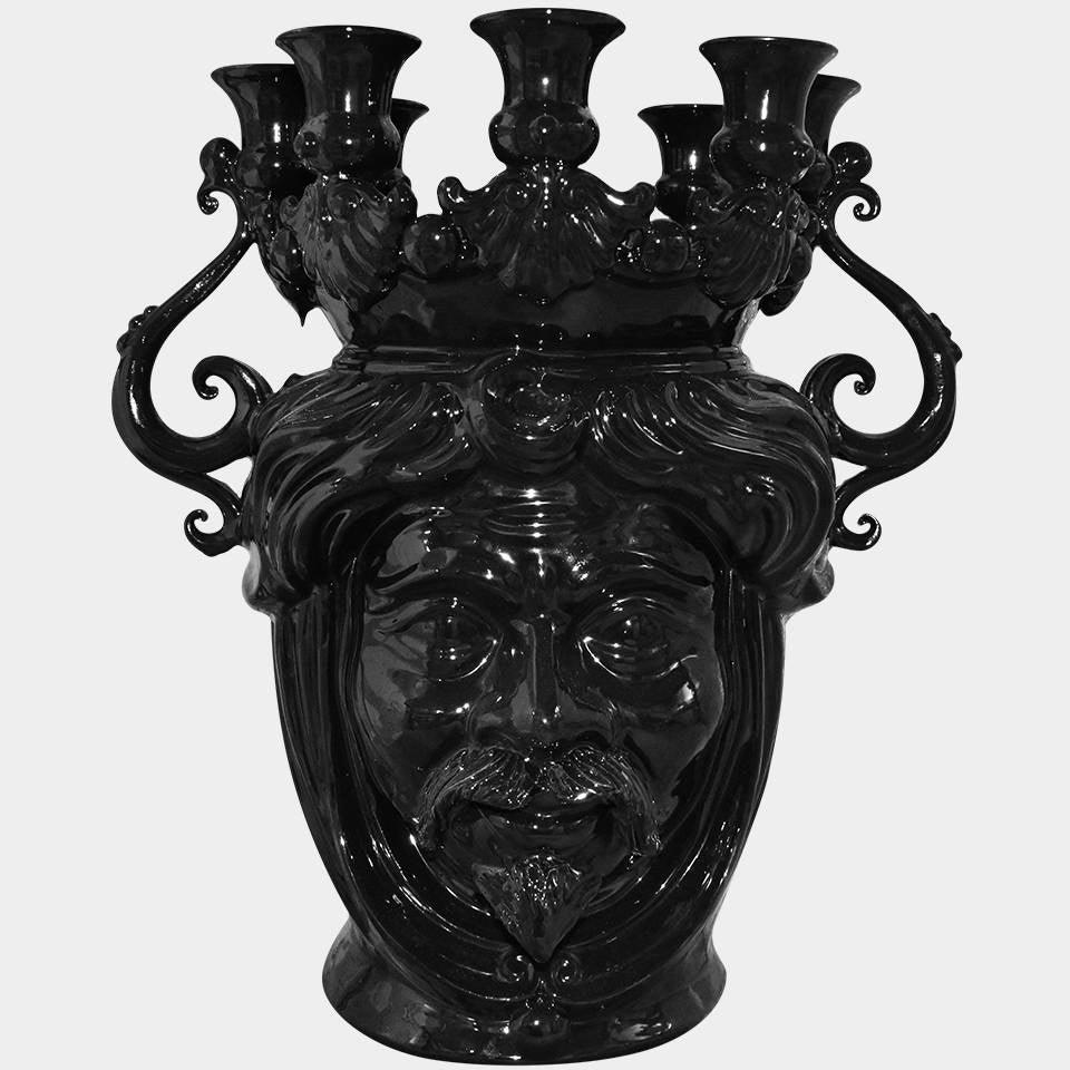 Testa porta candele h 40 black line uomo s/espressione - Ceramiche di Caltagirone Sofia