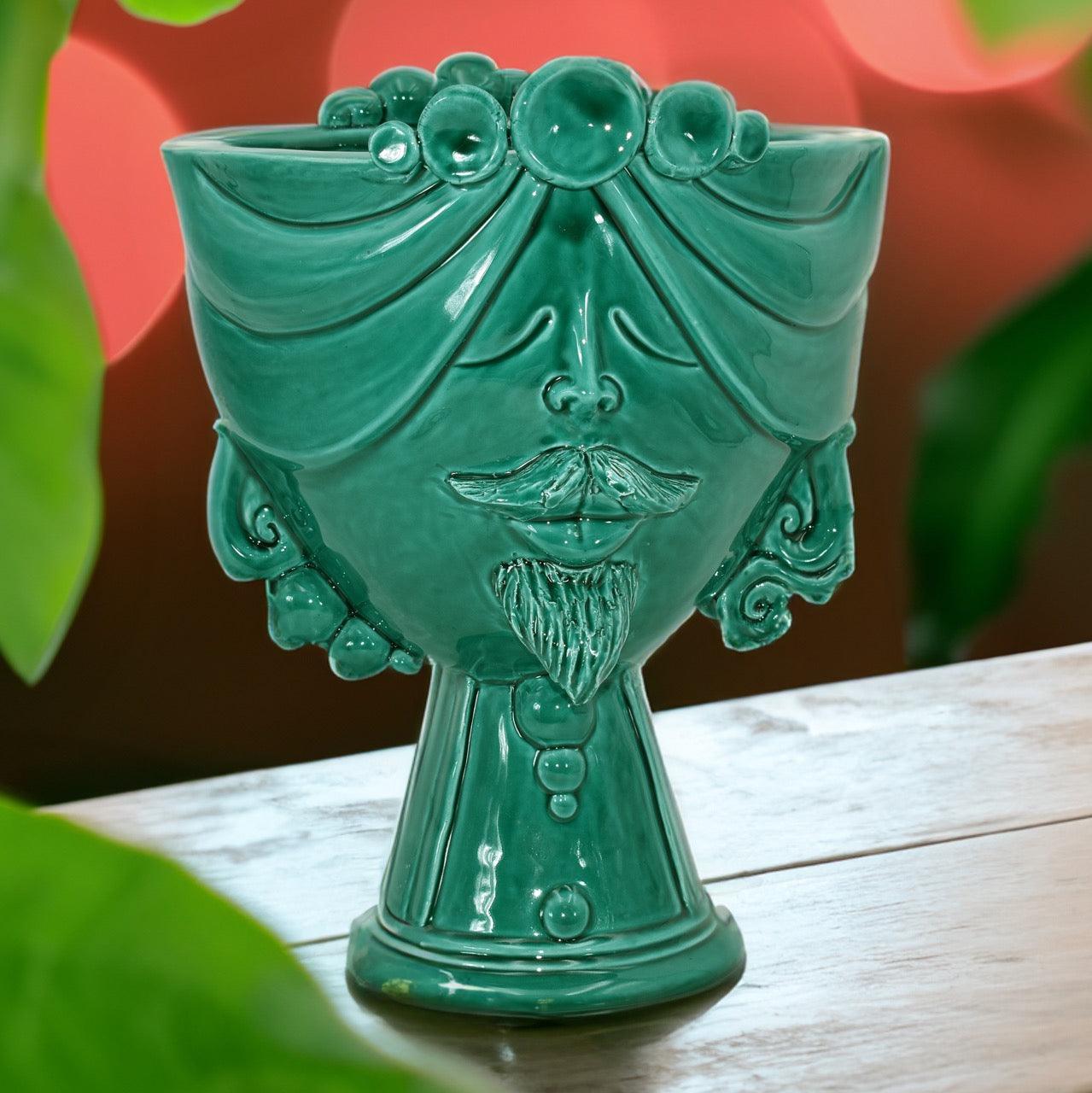 Testa Uomo in Ceramica Caltagirone | Zahira Verde Smeraldo 30cm - Ceramiche di Caltagirone Sofia