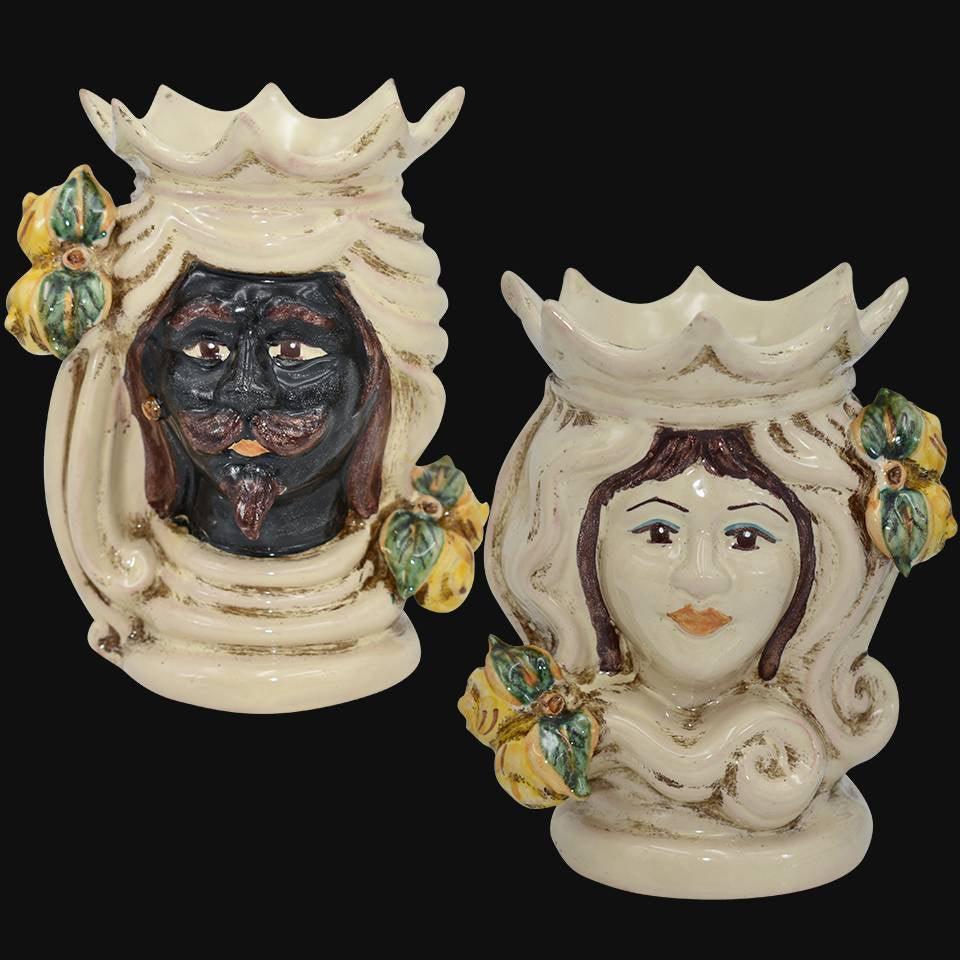 Teste di moro in avorio h 15 coppia con maschio moro - Ceramiche di Caltagirone Sofia