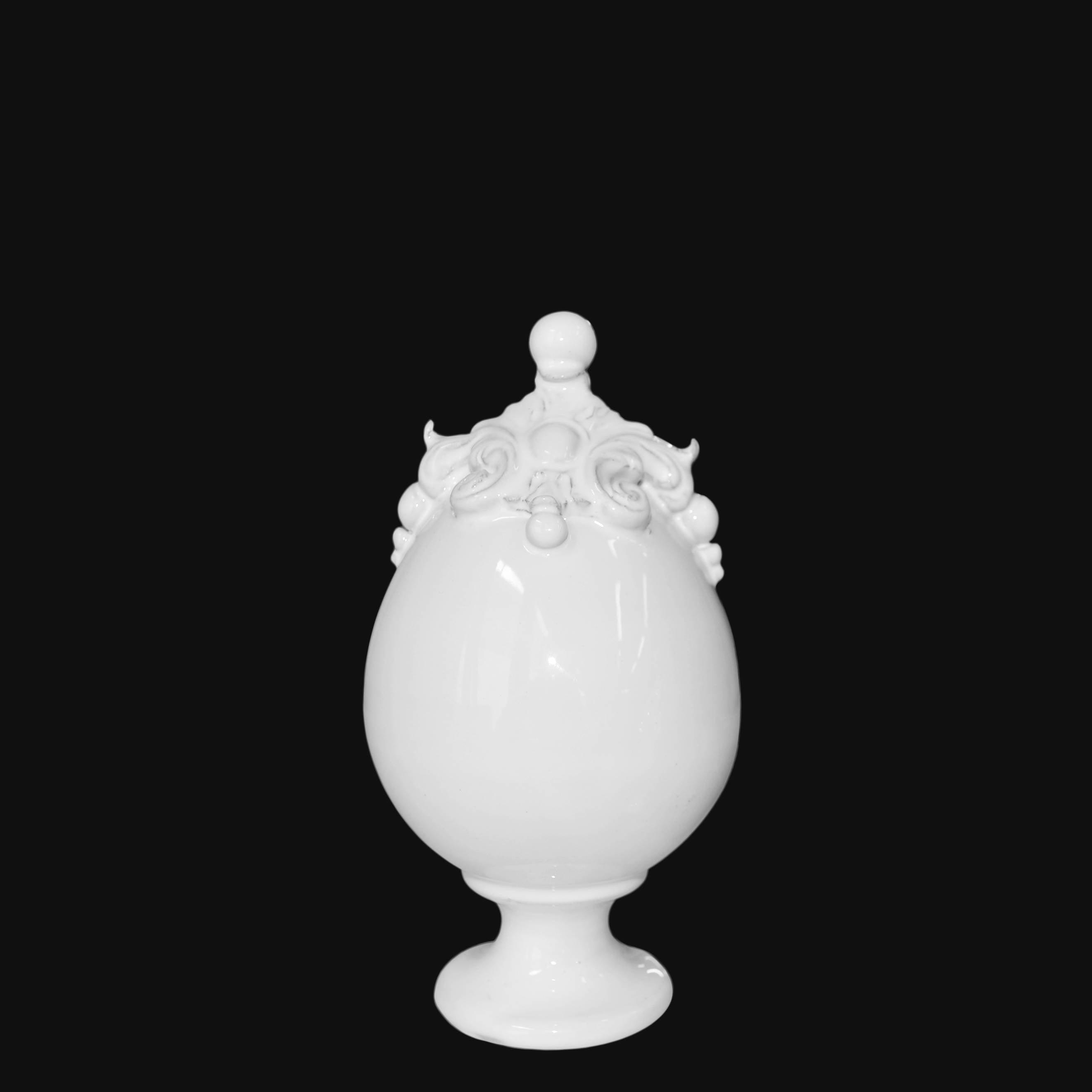 Uovo in ceramica h 18 plastico Sofia White Line - Ceramiche di Caltagirone - Ceramiche di Caltagirone Sofia