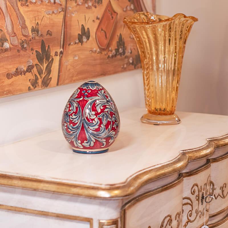 Uovo in ceramica h 20 Ornato blu e bordeaux - Ceramiche di Caltagirone - Ceramiche di Caltagirone Sofia