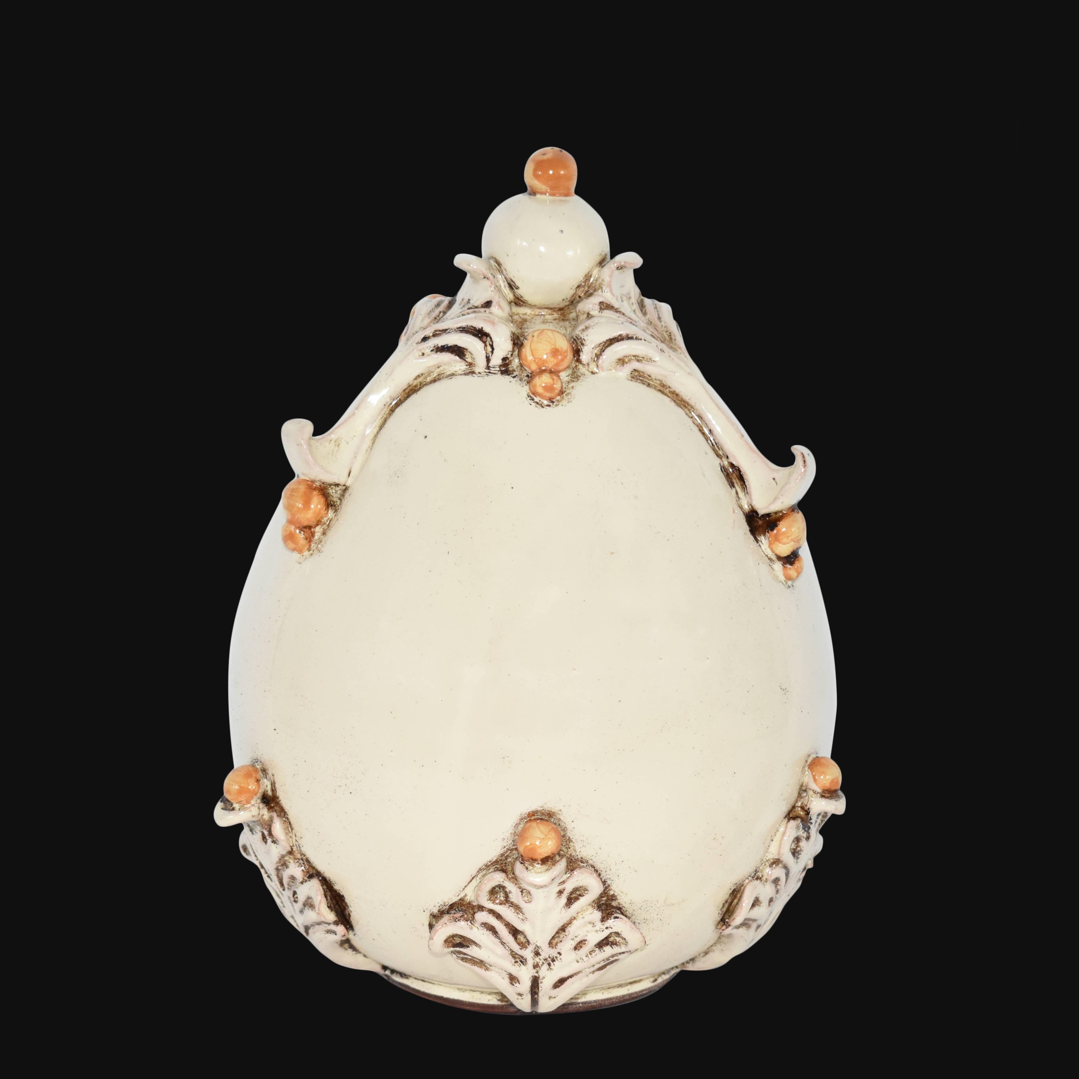Uovo in ceramica h 22 plastico Sofia Avorio e Giallo - Ceramiche di Caltagirone - Ceramiche di Caltagirone Sofia