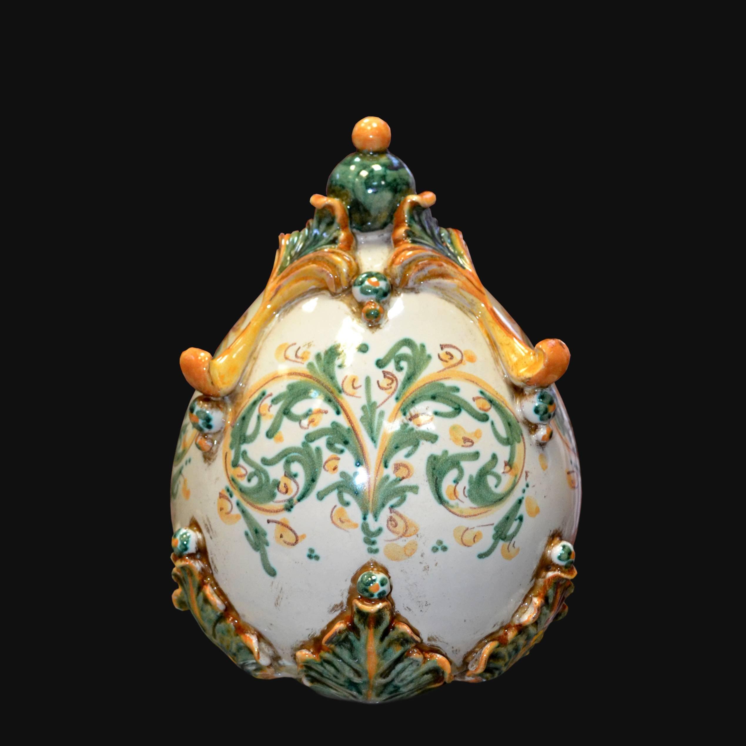 Uovo in ceramica h 22 plastico Sofia verde/arancio - Ceramiche di Caltagirone - Ceramiche di Caltagirone Sofia
