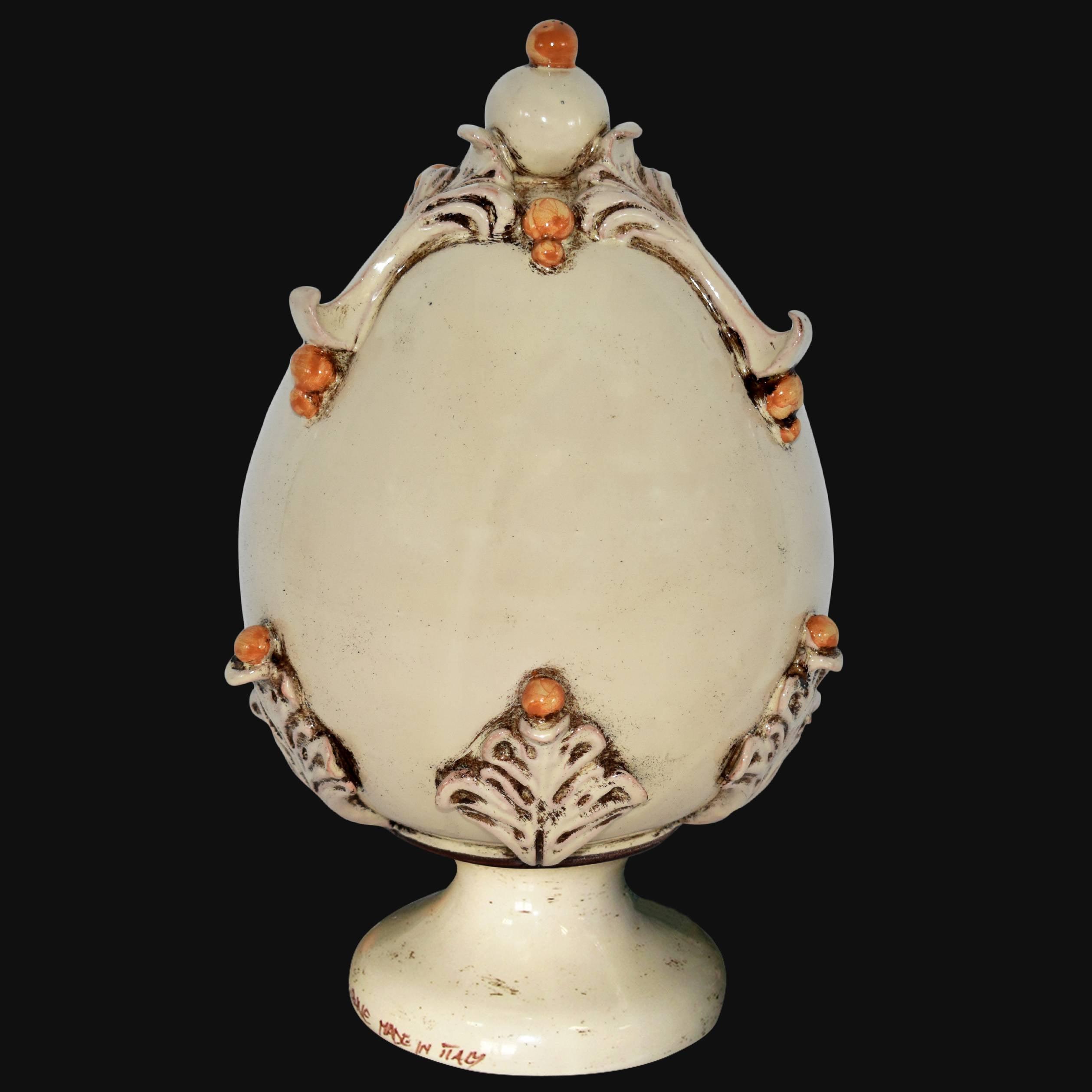 Uovo in ceramica h 25 plastico Sofia Avorio e Giallo - Ceramiche di Caltagirone - Ceramiche di Caltagirone Sofia