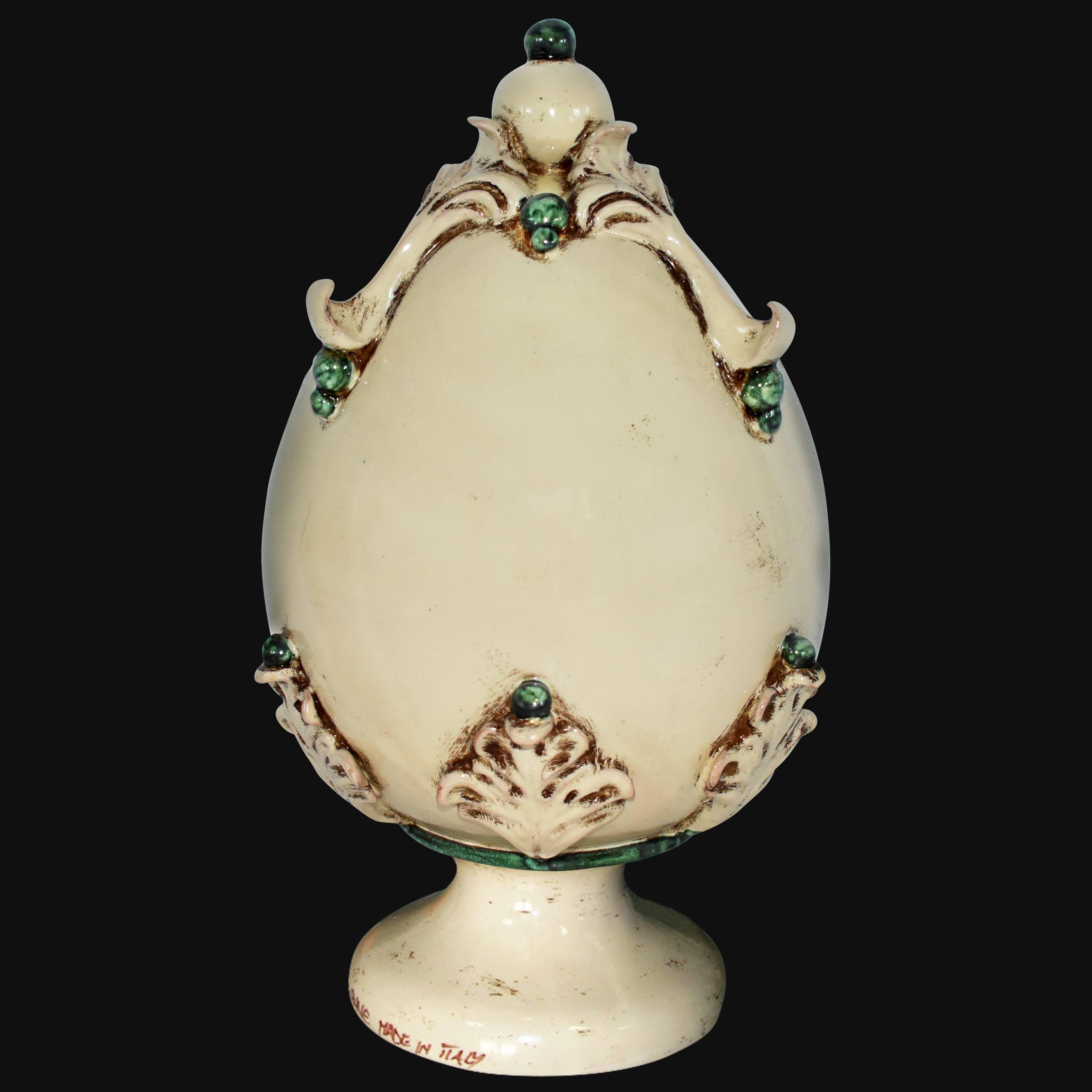 Uovo in ceramica h 25 plastico Sofia Avorio e Verde - Ceramiche di Caltagirone - Ceramiche di Caltagirone Sofia