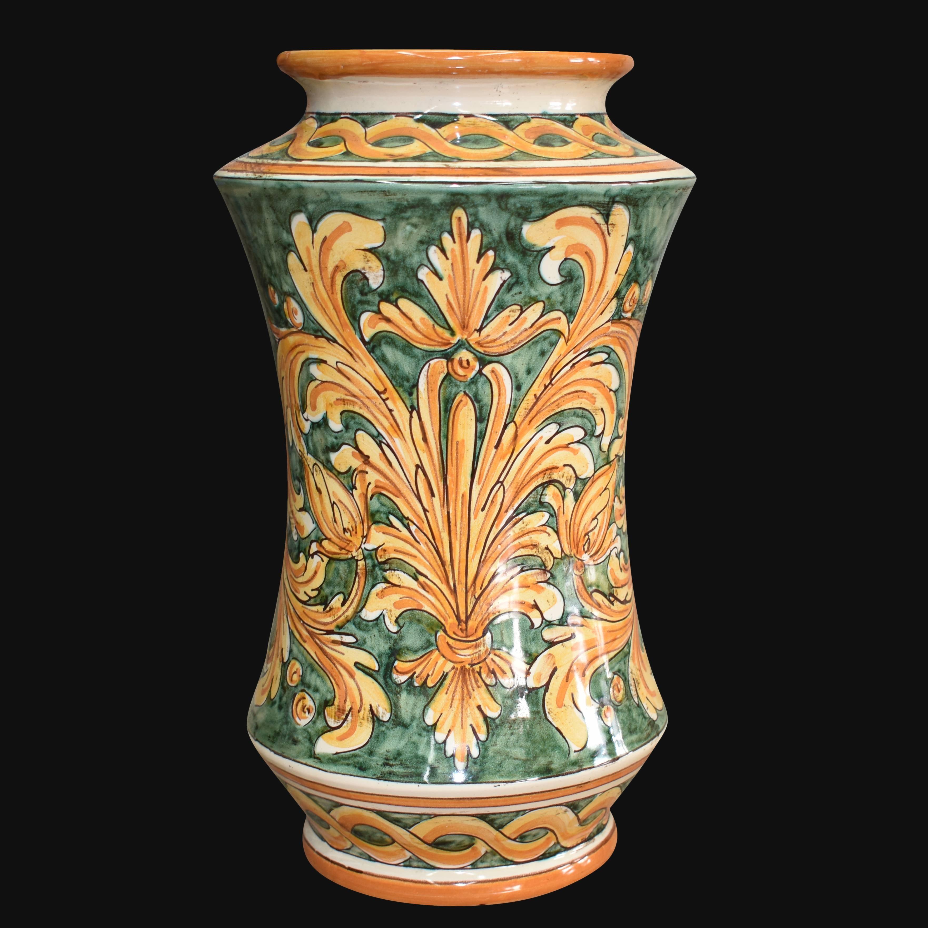 Vaso albarello h 25/30 ornato fondo verde - Ceramiche di Caltagirone Sofia - Ceramiche di Caltagirone Sofia