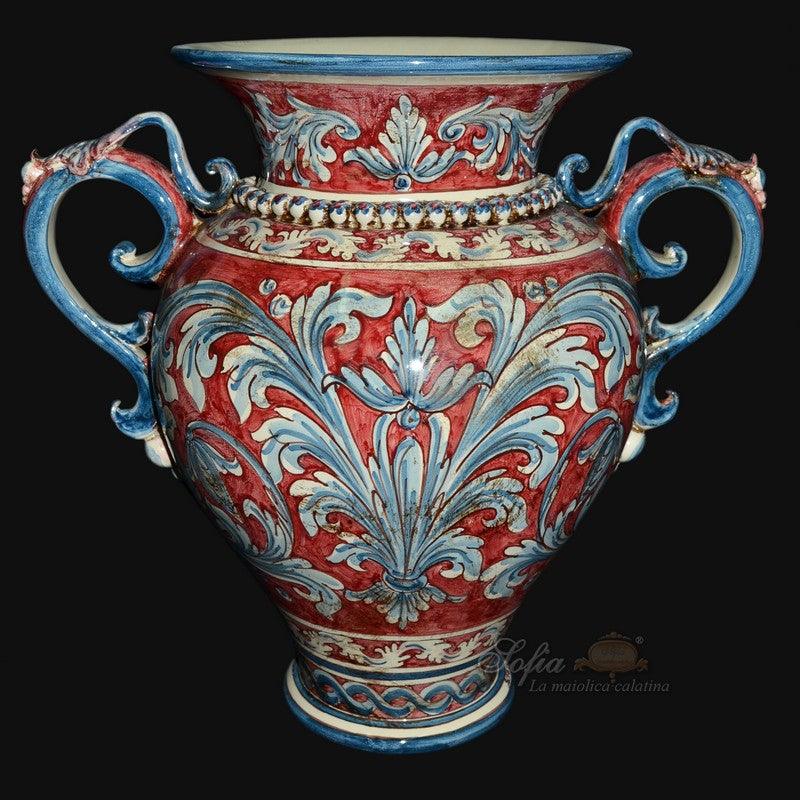 Vaso anfora h 40 ornato blu/bordeaux - Ceramiche di caltagirone Sofia - Ceramiche di Caltagirone Sofia