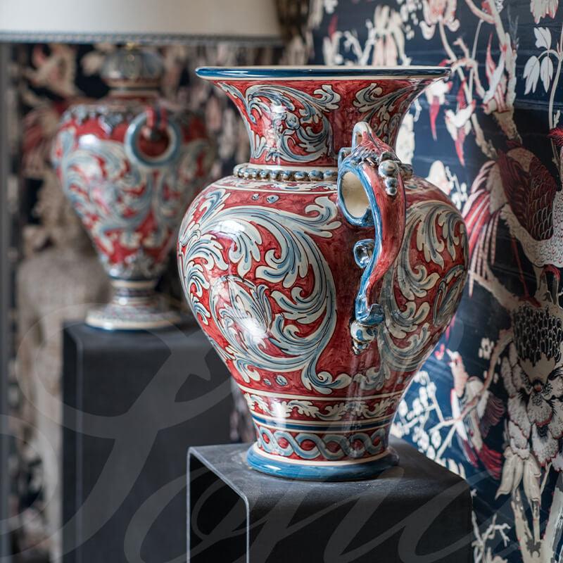 Vaso anfora h 40 ornato blu/bordeaux - Ceramiche di caltagirone Sofia - Ceramiche di Caltagirone Sofia