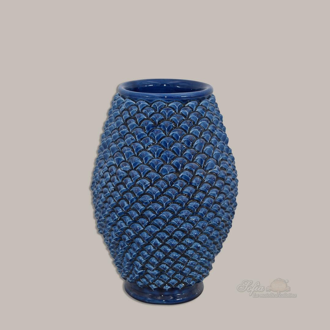 Vaso pigna di Caltagirone modellata a mano altezza 25 cm in blu intenso - Ceramiche di Caltagirone Sofia