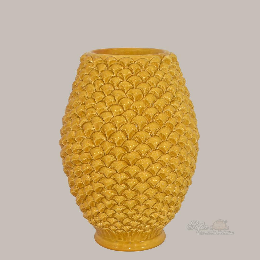 Vaso pigna panciuto senape artigianale in ceramica di Caltagirone modellata a mano - Ceramiche di Caltagirone Sofia