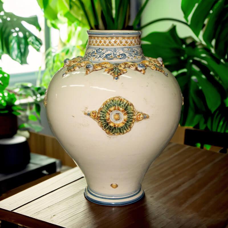 Vaso Plastico Sofia Tricolore in ceramica artistica di Caltagirone prodotti a mano. - Ceramiche di Caltagirone Sofia