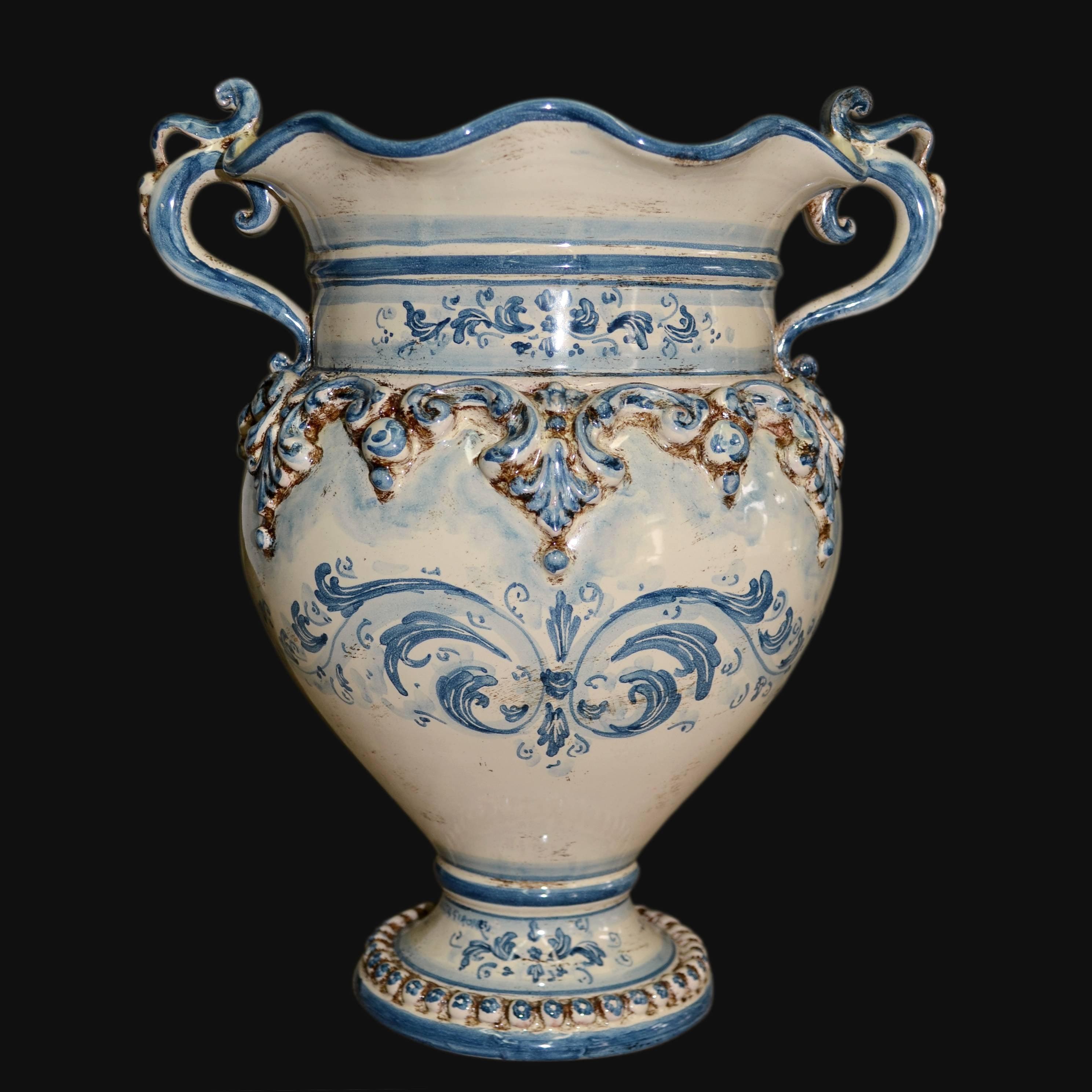 Vaso Smerlato con Decoro Plastico Sofia mono blu - Ceramiche di caltagirone Sofia - Ceramiche di Caltagirone Sofia