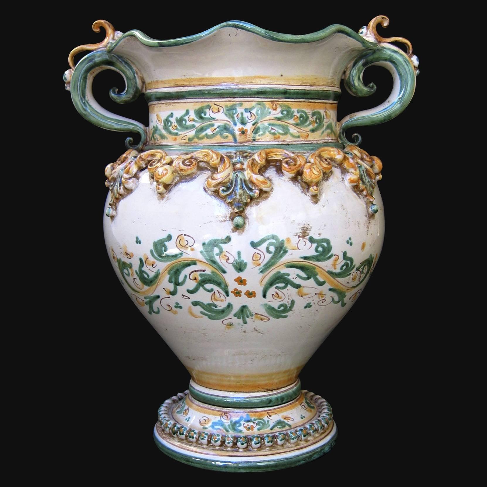 Vaso Smerlato con Decoro Plastico Verde e Arancio - Ceramiche di caltagirone Sofia - Ceramiche di Caltagirone Sofia